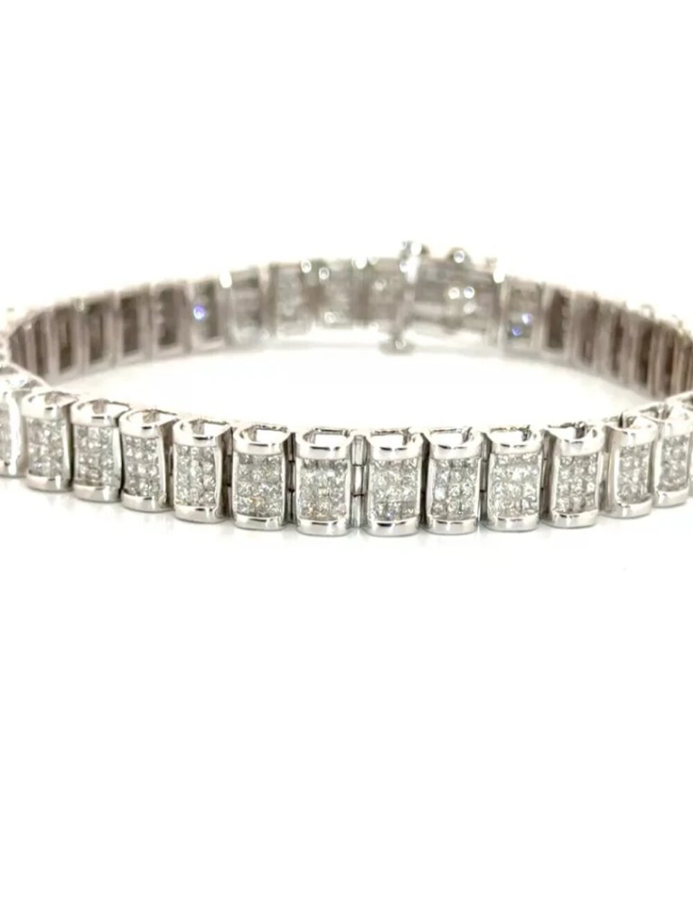 5.54ct Natural Princess Diamond Link Bracelet in 14K White Gold